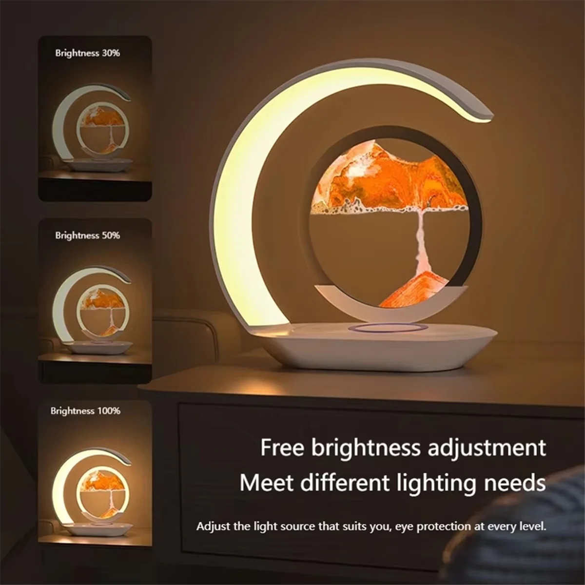 Retail! 15W Wireless Charger with Quicksand Painting Night Lamp Table Top Decoration Fast Charging Station Orange Reinvent Yourself