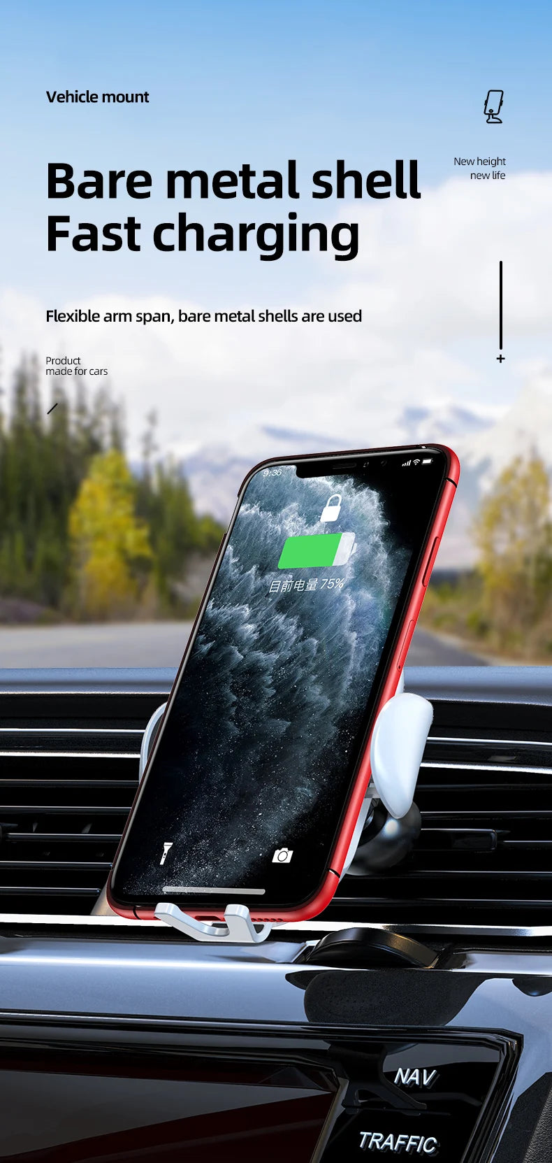 Wireless Charger Car Mount for Air Vent Mount Car Phone Holder Rotating Intelligent Infrared Fast Wireless Charging Charger by Reinvent Yourself