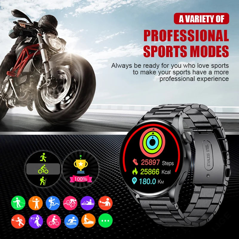LIGE NFC Access Control Smart Watch Men Bluetooth Call Sport Fitness Men's Wristwatch Heart Rate Monitor Waterproof Smartwatch by Reinvent Yourself