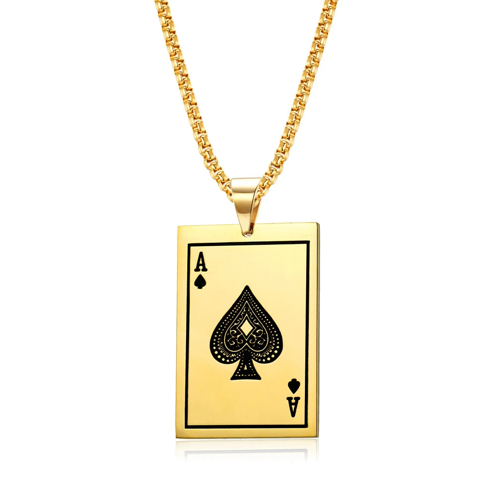 JHSL Men Statement Poker Ace King Necklace Pendant Golden Silver Color Stainless Steel Fashion Jewelry Gift Wholesale Dropship by Reinvent Yourself