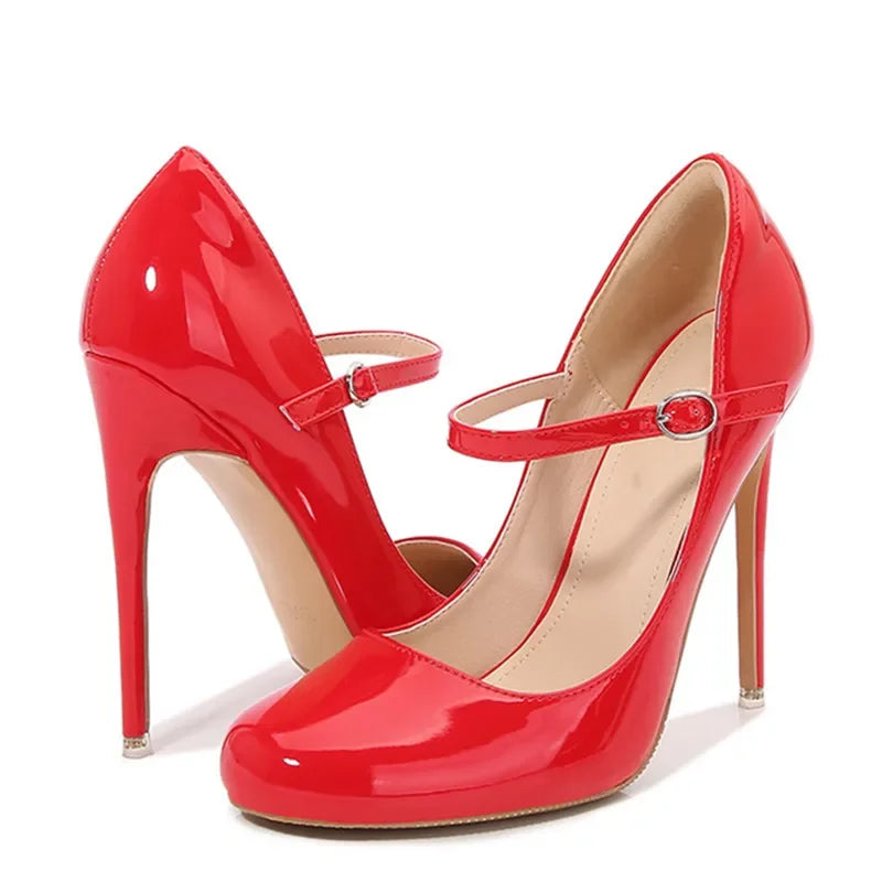 Big size Women Pumps Fashion Round toe Patent leather 12cm High Heels Spring Summer Office Lady Shoes by Reinvent Yourself