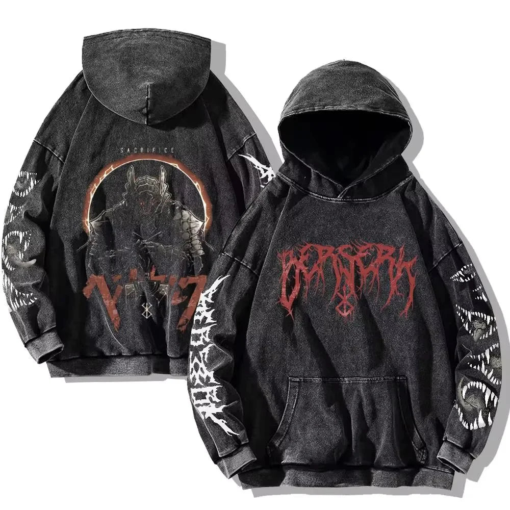 Anime Graphic Hoodie for Men Women Vintage Acid Wash Pullover Hooded Sweatshirt Harajuku Streetwear Casual Long Sleeve Tops by Reinvent Yourself