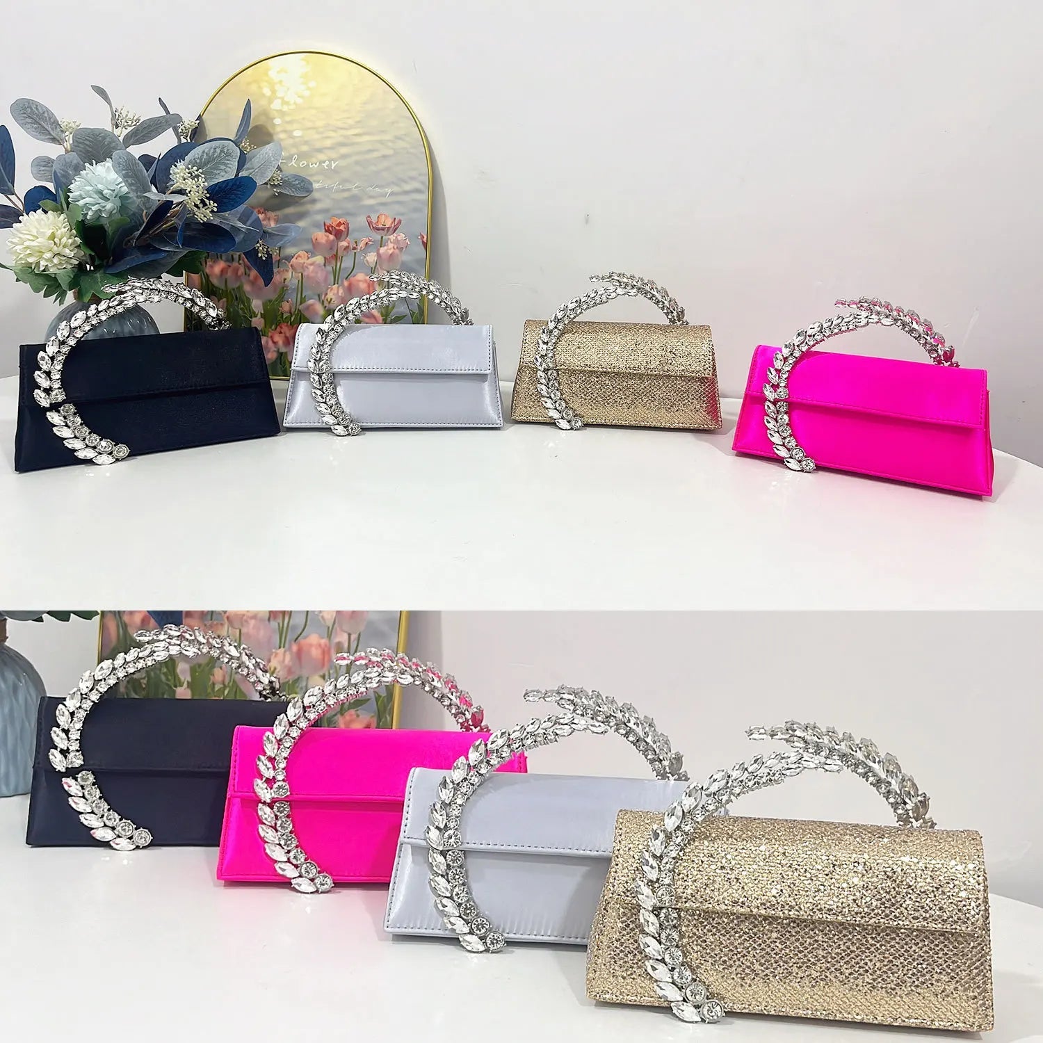 Luxury Diamond Evening Bag Clutch Satin Women Designer Handbags Crystal Silk Shoulder Crossbody Bags for Women Wedding Box Bag by Reinvent Yourself