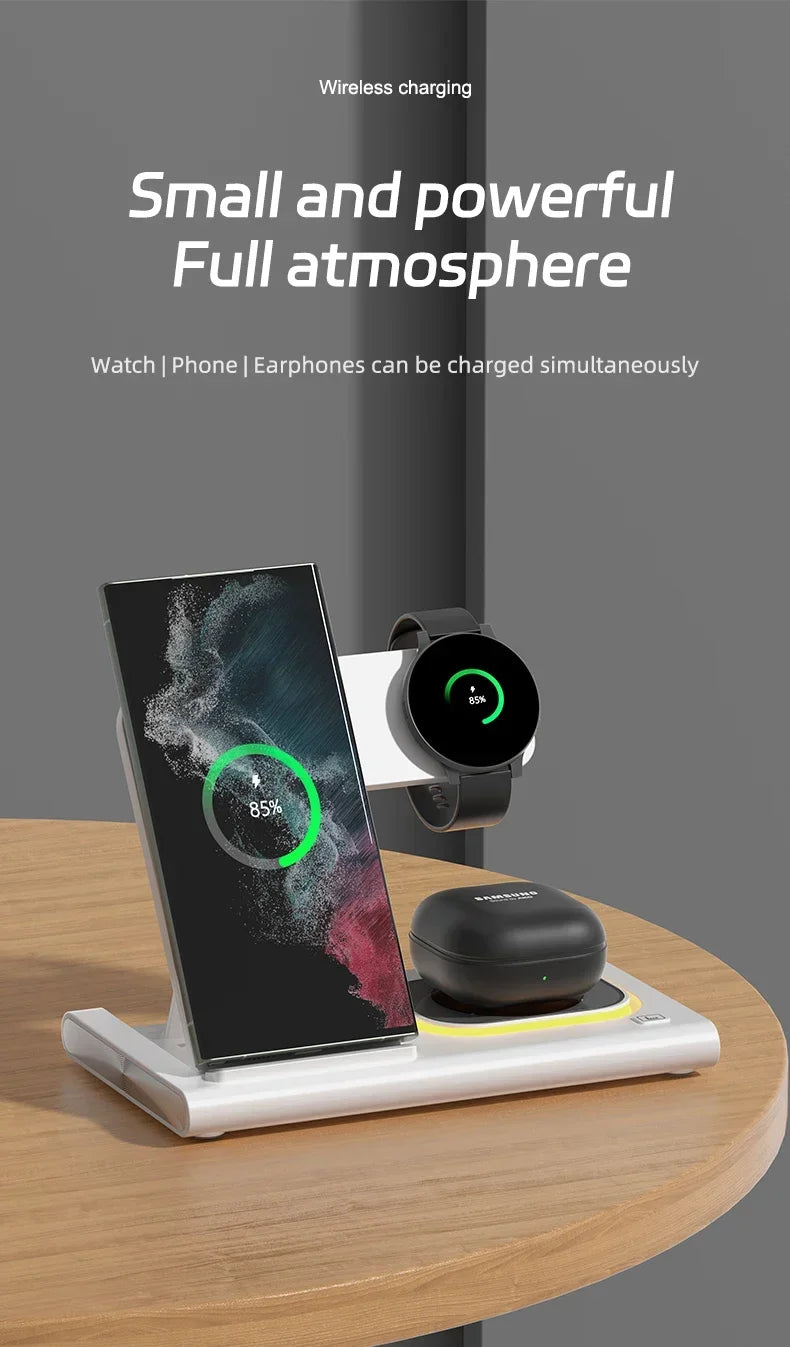 3 in 1 LED Foldable Wireless Charger Stand For Samsung S24 S23 S22 Watch 6 5 4 Active 1 2 Galaxy Buds Pro Fast Charging Station by Reinvent Yourself