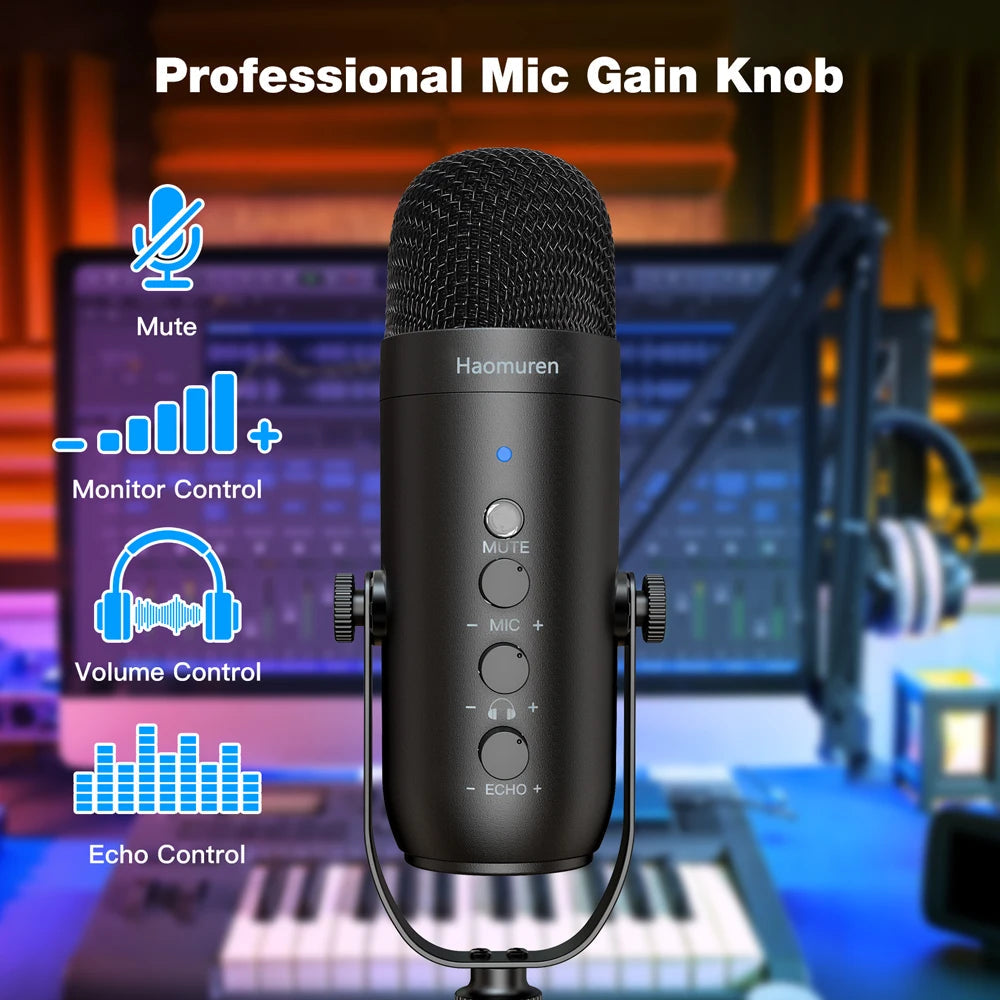 Haomuren Professional USB Streaming Podcast PC Microphone Studio Cardioid Condenser Mic Kit with Boom Arm For Recording YouTube by Reinvent Yourself