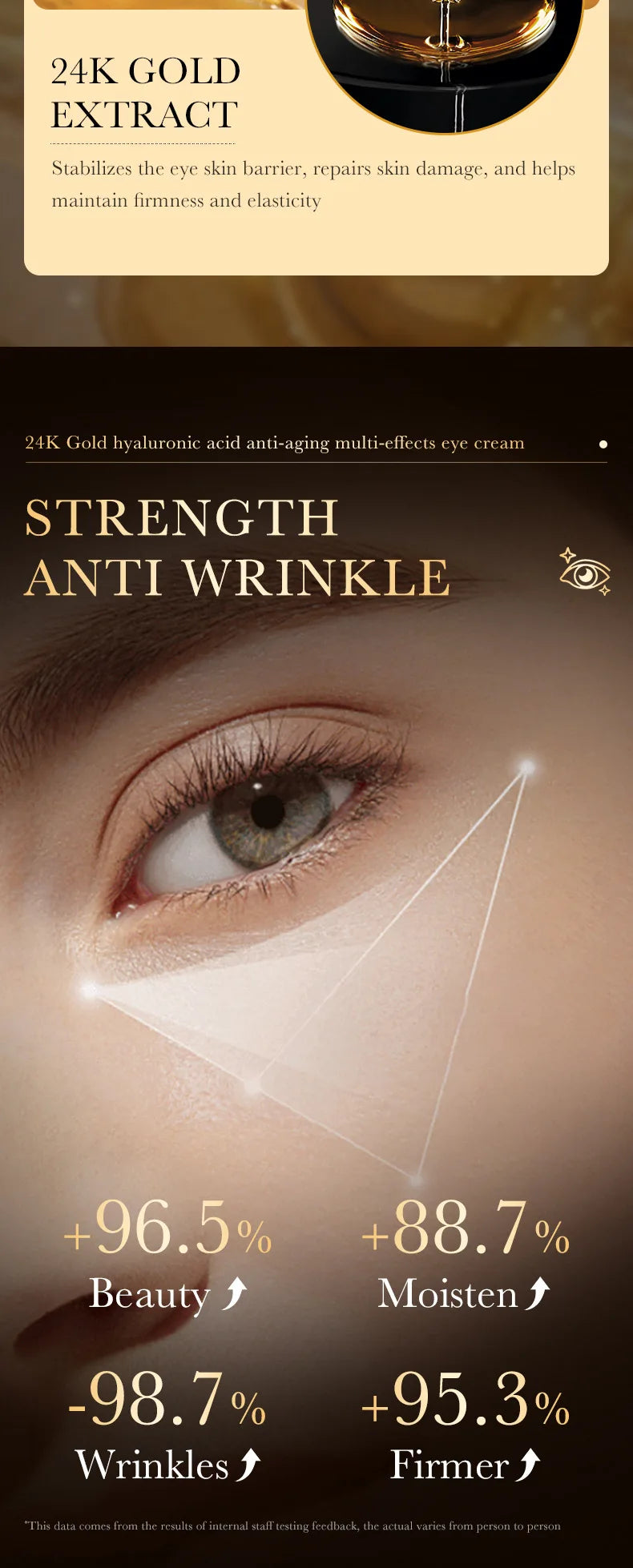 24k Gold Hyaluronic Acid Eye Cream Anti Dark Circles Eye Bags Firming Moisturizing Eyes Skin Care Prodcuts by Reinvent Yourself