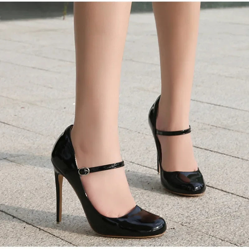 Big size Women Pumps Fashion Round toe Patent leather 12cm High Heels Spring Summer Office Lady Shoes by Reinvent Yourself