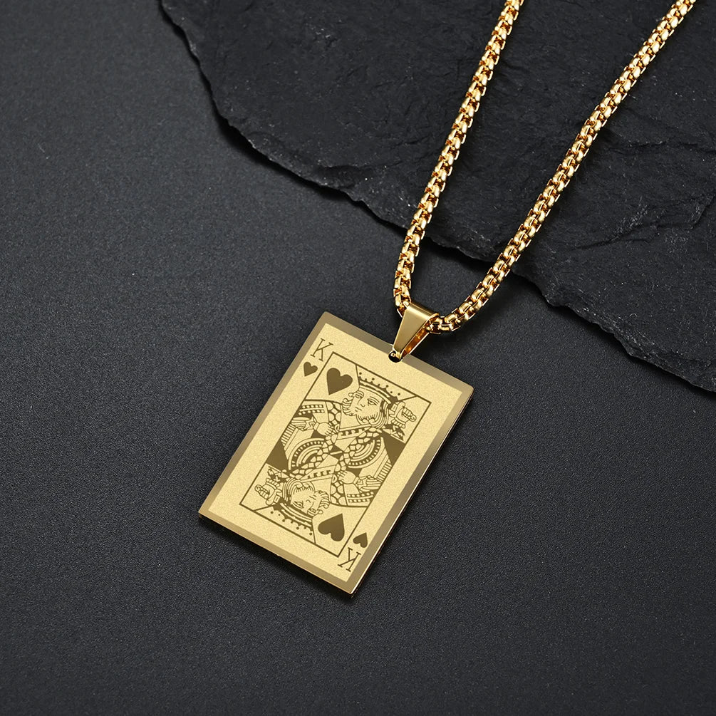 JHSL Men Statement Poker Ace King Necklace Pendant Golden Silver Color Stainless Steel Fashion Jewelry Gift Wholesale Dropship by Reinvent Yourself