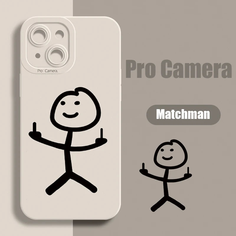 Cartoon Matchman Phone Case For iPhone 11 12 13 14 15 Pro Max XR XS X 7 8 Plus SE 2020 Shockproof Matte Soft TPU Silicone Cover by Reinvent Yourself