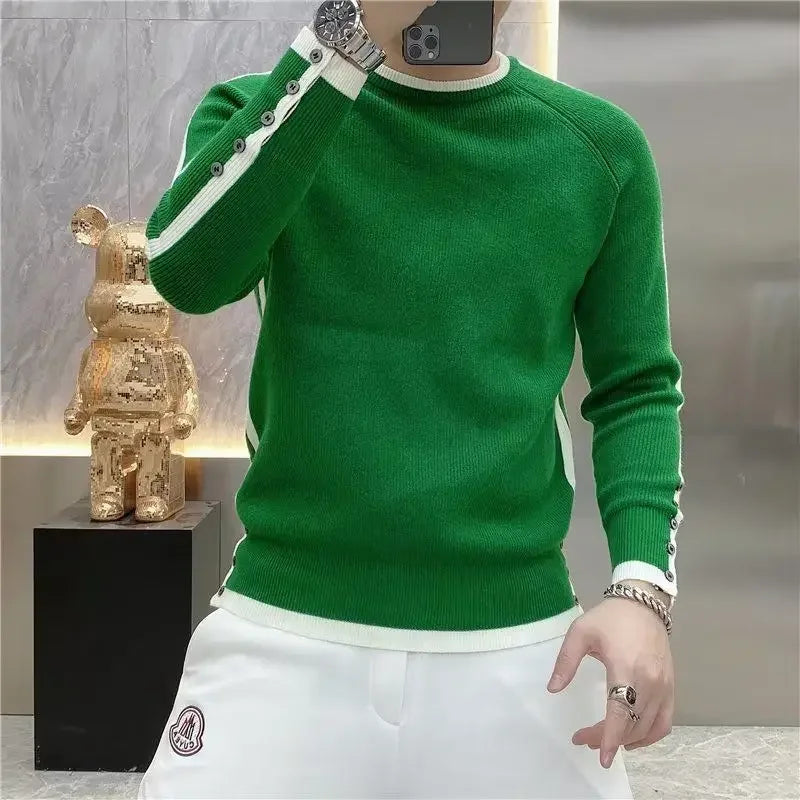 Four-bar Splicing Striped Black Knitted Sweater Men's Slim Base Shirt Ins Trendy by Reinvent Yourself