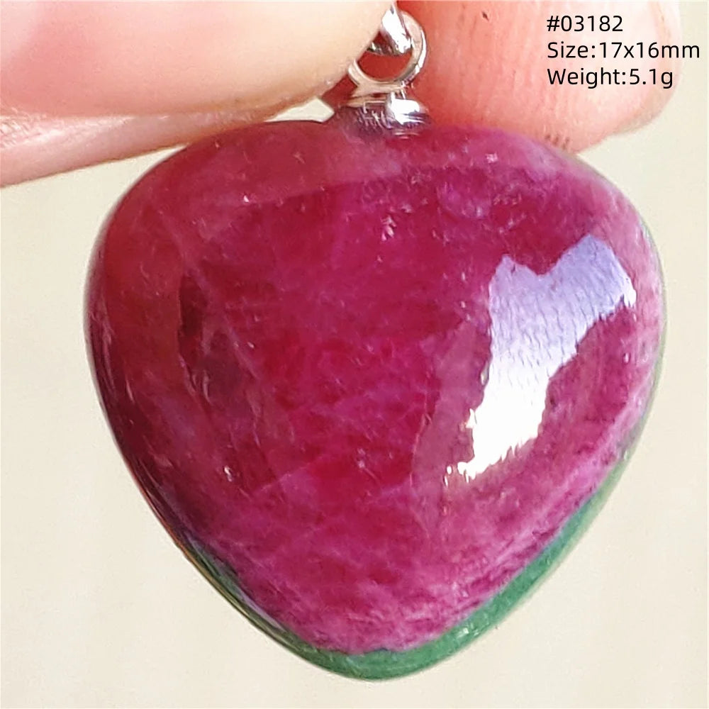 Natural Red Ruby Pendant Jewelry Love Heart Watermelon Ruby Zoisite Necklace Women Men 925 Sterling Silver AAAAA by Reinvent Yourself