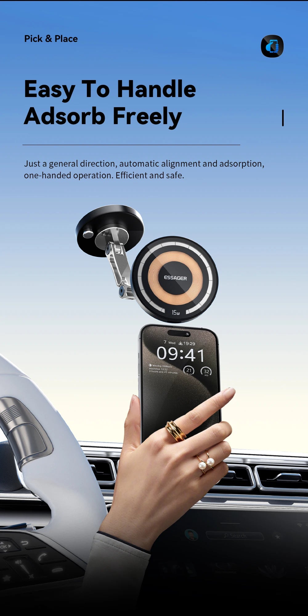 Essager Magnetic Wireless Charger Car Phone Holder 15W Fast Charging Easy Paste Mount Stand For Magsafe iPhone 15 14 13 Pro Max by Reinvent Yourself