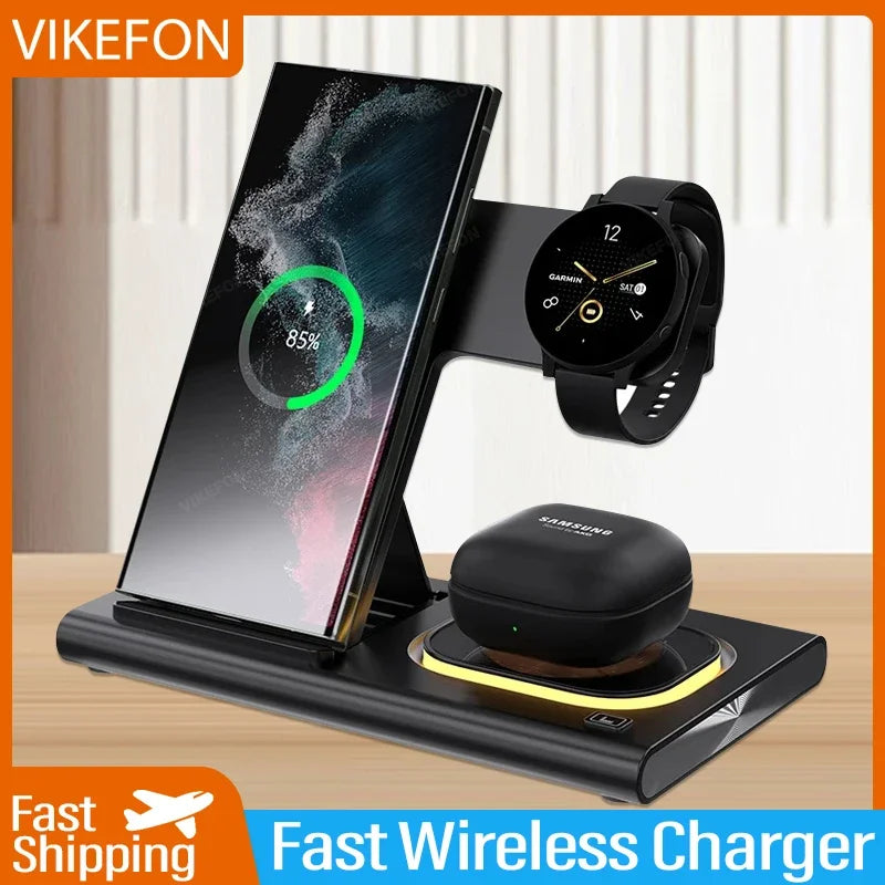 3 in 1 LED Foldable Wireless Charger Stand For Samsung S24 S23 S22 Watch 6 5 4 Active 1 2 Galaxy Buds Pro Fast Charging Station by Reinvent Yourself