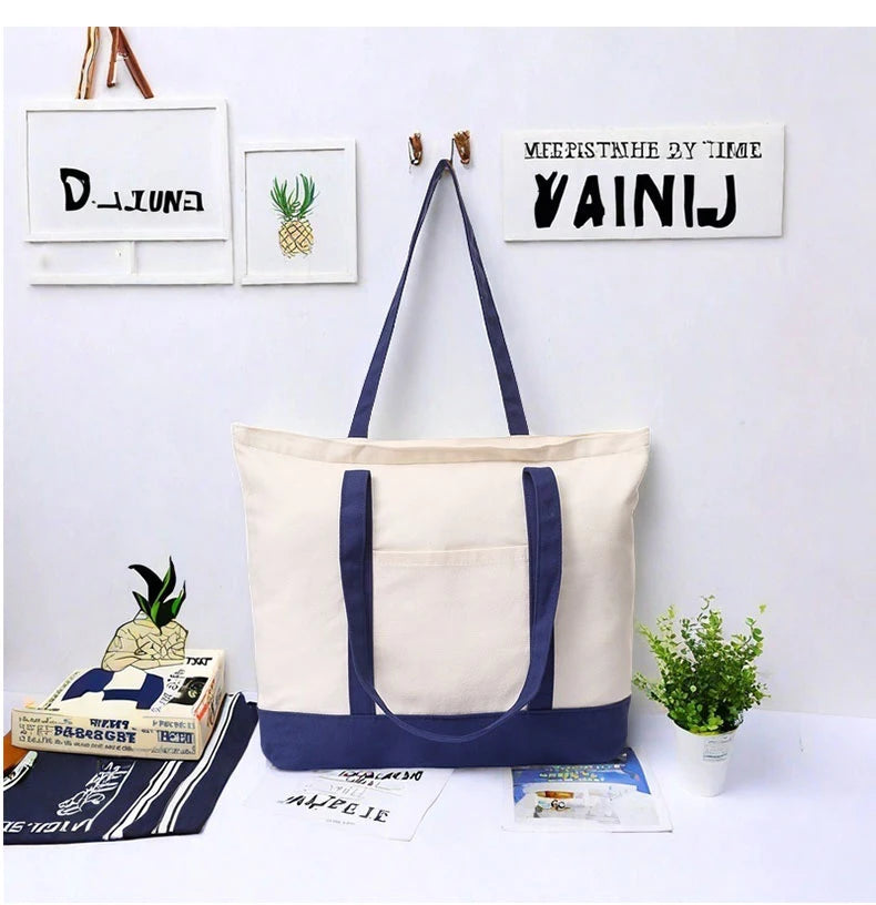 Customizable Tote Bag for Women - Reusable Cotton Canvas Grocery Bag with Logo Printing, Eco-Friendly Shoulder Handbag by Reinvent Yourself