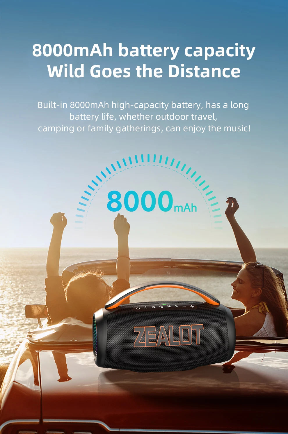 Zealot-P12 Speaker 60W Portable Bluetooth Speaker with IPX6 Waterproof, Comfortable handle,Controllable lighting,TF,USB by Reinvent Yourself