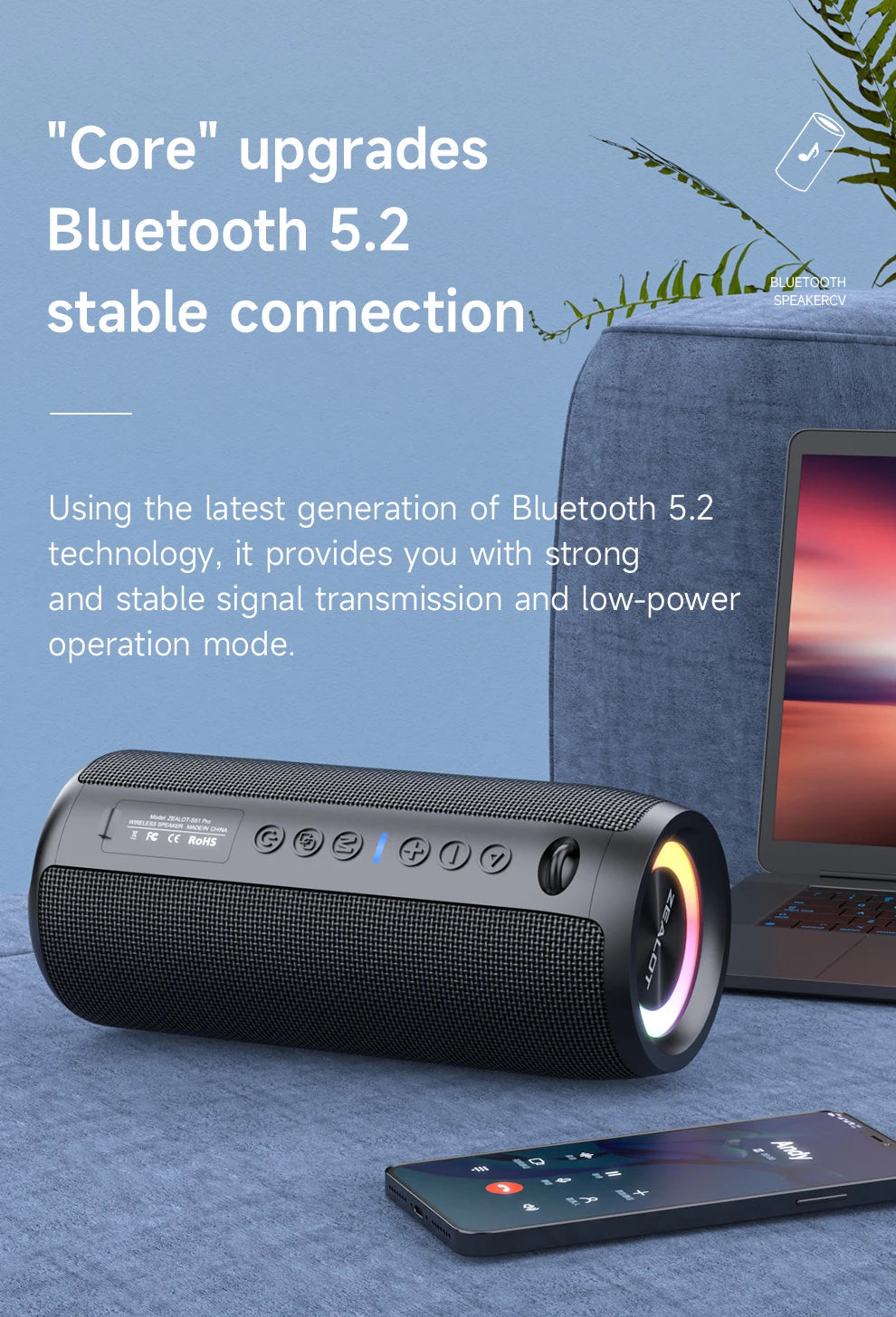 ZEALOT-S51PRO 40W High-power Bluetooth Speaker 3D Stereo Bass Bluetooth Speaker Portable IPX5 Waterproof Suitable TWS Boom Box by Reinvent Yourself
