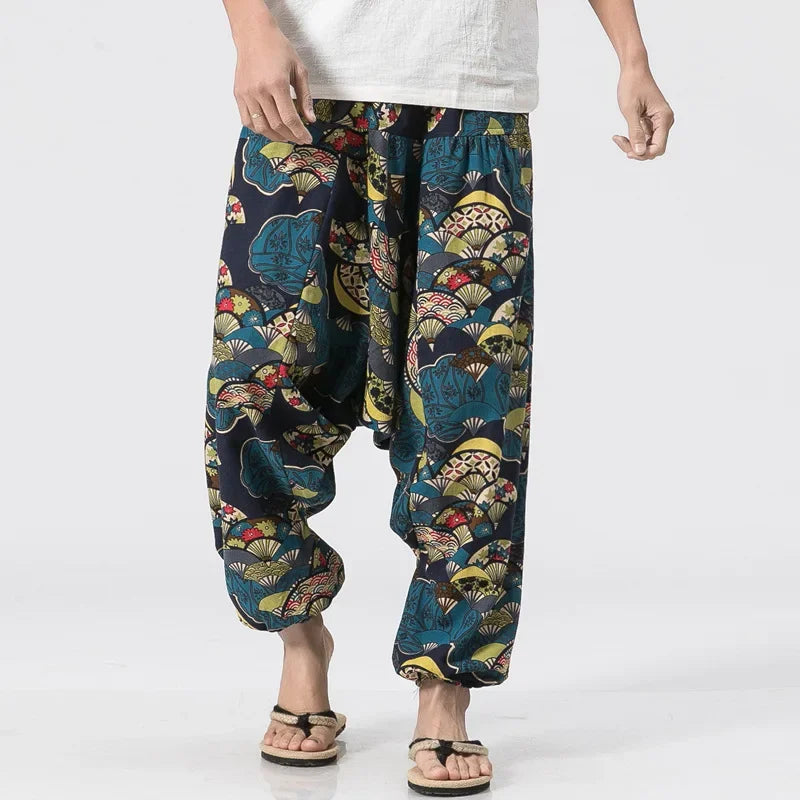 Men's Vintage Harem Pants Loose Fit Breathable Lightweight Hip Hop Trendy Streetwear Drop Crotch Trousers Stylish Long Pants by Reinvent Yourself