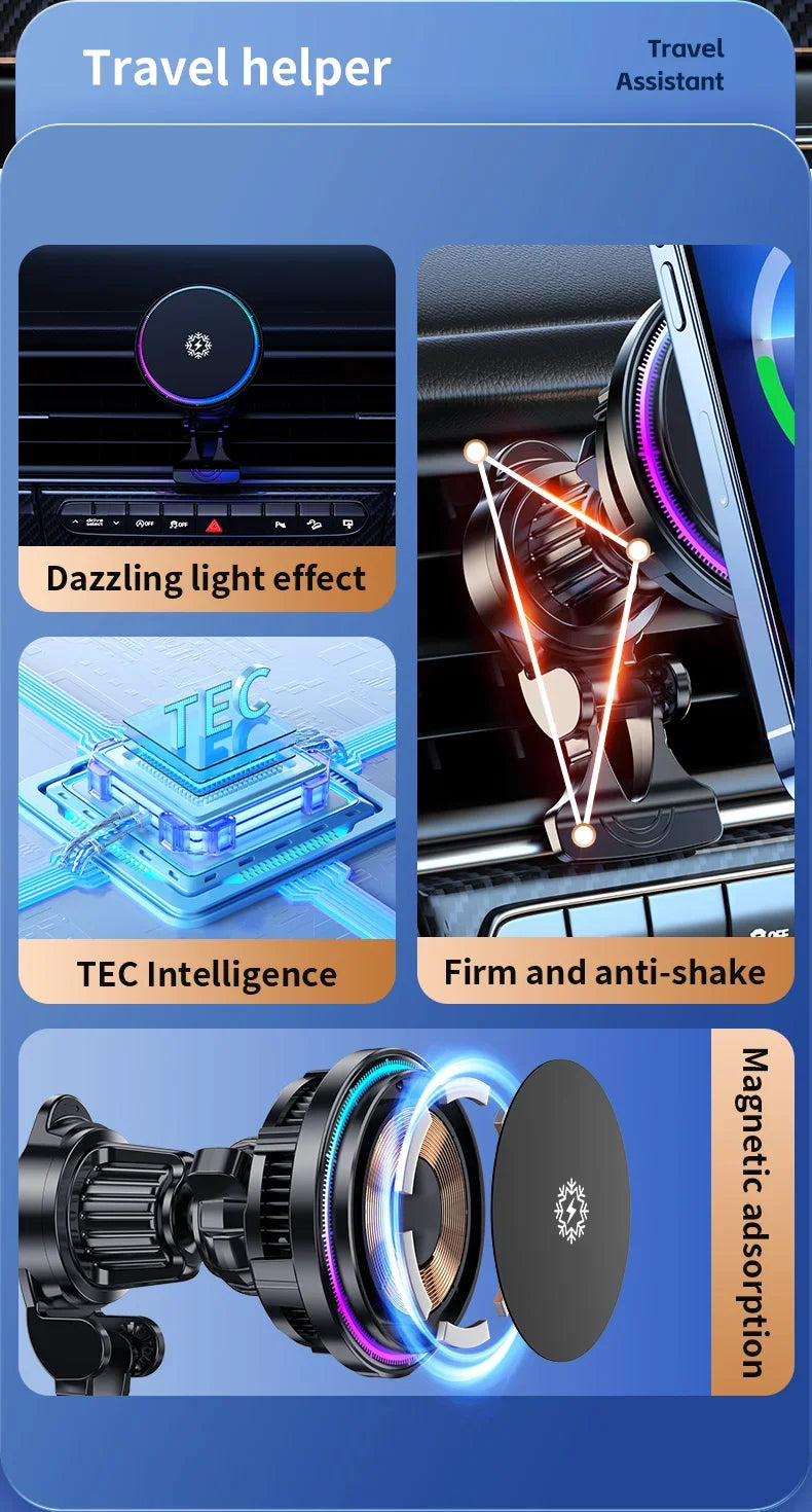 Ice Cooling Magnetic Wireless Car Charger Fast Charging Station for iPhone15 14 13 12 Pro Max 15W Magnet Car Phone Holder Stand by Reinvent Yourself