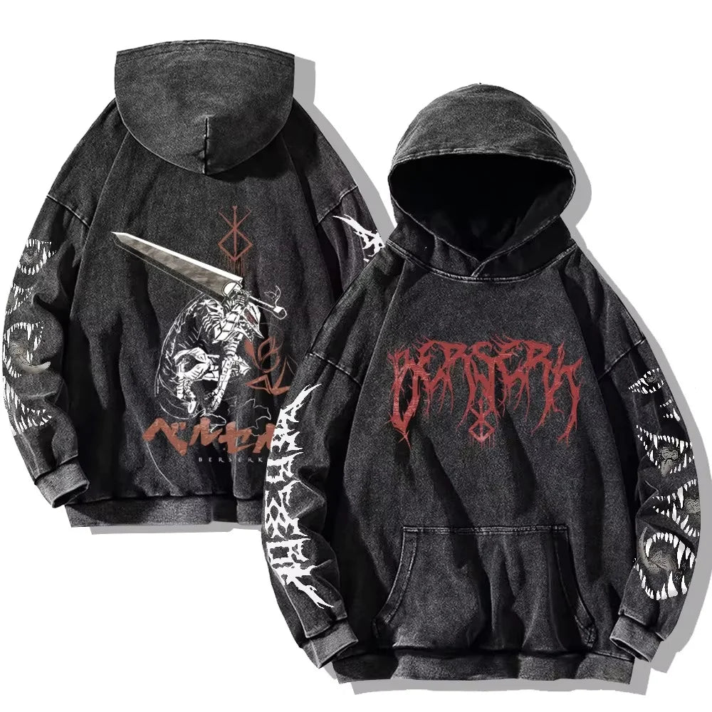Anime Graphic Hoodie for Men Women Vintage Acid Wash Pullover Hooded Sweatshirt Harajuku Streetwear Casual Long Sleeve Tops by Reinvent Yourself