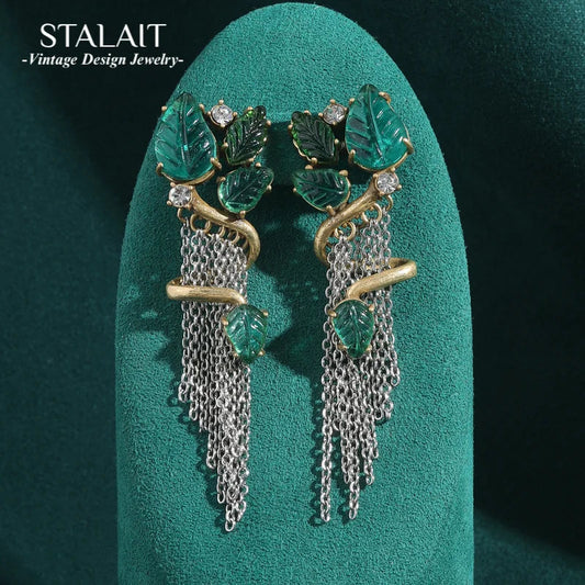 Vintage Jewelry Drop Earrings Green Glazed Leaves With Tassels For Woman Glass Antique Luxury Designer Brands High Quality 2025 by Reinvent Yourself