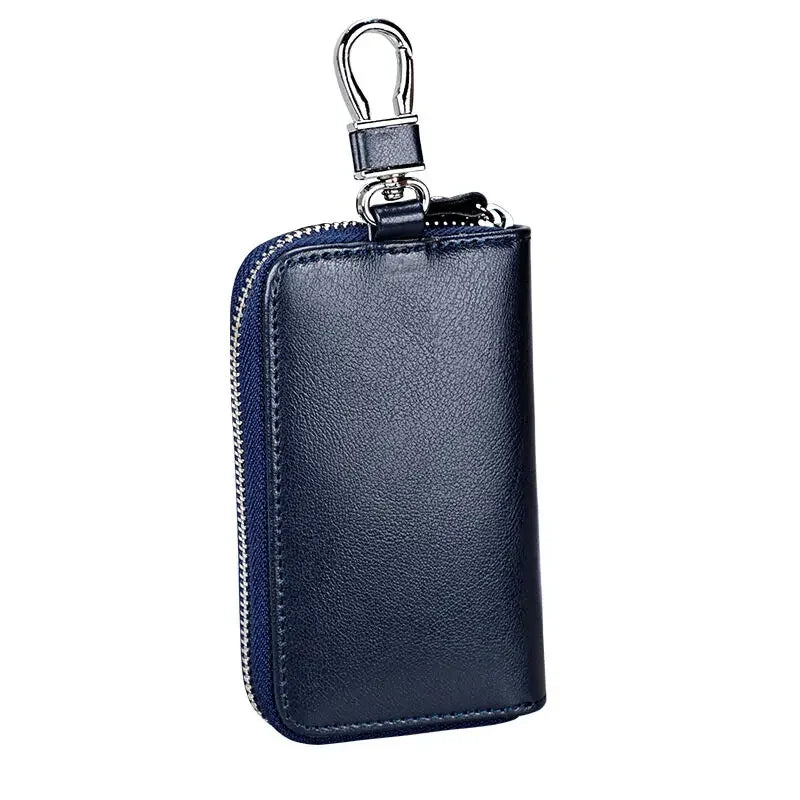 Cowhide Car Key Bag with Waist Hanging Keychain Men and Women Card Holder Smart Housekeeper Keys Portable Storage Zipper Pouch by Reinvent Yourself