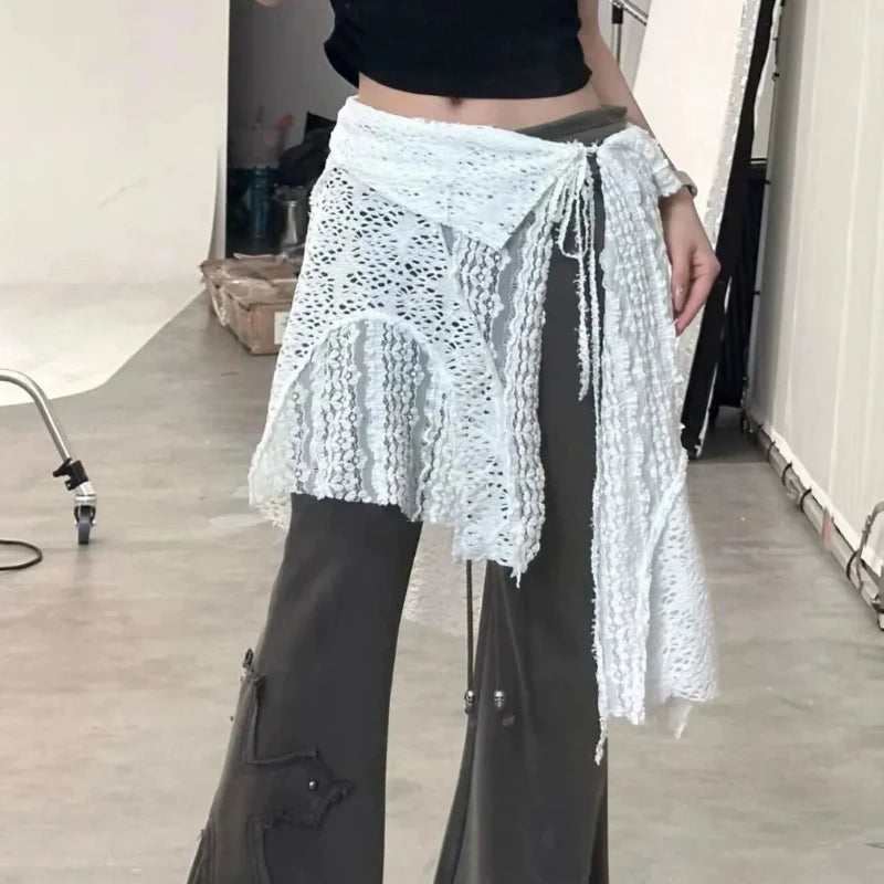 Skirts Women Solid Hollow Out Chic Lace-up Design Streetwear Daily Sweet Spicy Girls Layering Trendy Harajuku Popular Summer by Reinvent Yourself