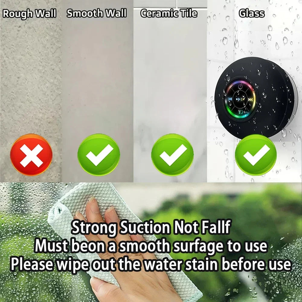 Portable Wireless Bluetooth Speaker LED IPX4 Waterproof Loudspeaker Outdoor Bathroom Large Suction Cup Mini Stereo Sound Box by Reinvent Yourself
