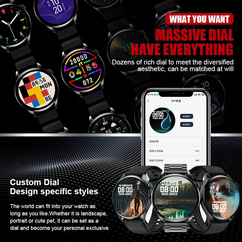 LIGE NFC Access Control Smart Watch Men Bluetooth Call Sport Fitness Men's Wristwatch Heart Rate Monitor Waterproof Smartwatch by Reinvent Yourself