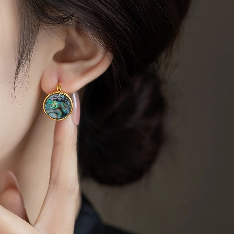 Luxury Abalone Shell Round Earrings for 2025 Women's Unusual Ear buckle Party Trendy Jewelry Young Girl’s Gold Color Accessories by Reinvent Yourself