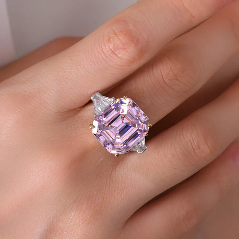 OEVAS 100% 925 Sterling Silver Sparkling 14*16mm Pink Yellow High Carbon Diamond Fine Jewelry Wedding Party Fine Jewelry Gifts by Reinvent Yourself