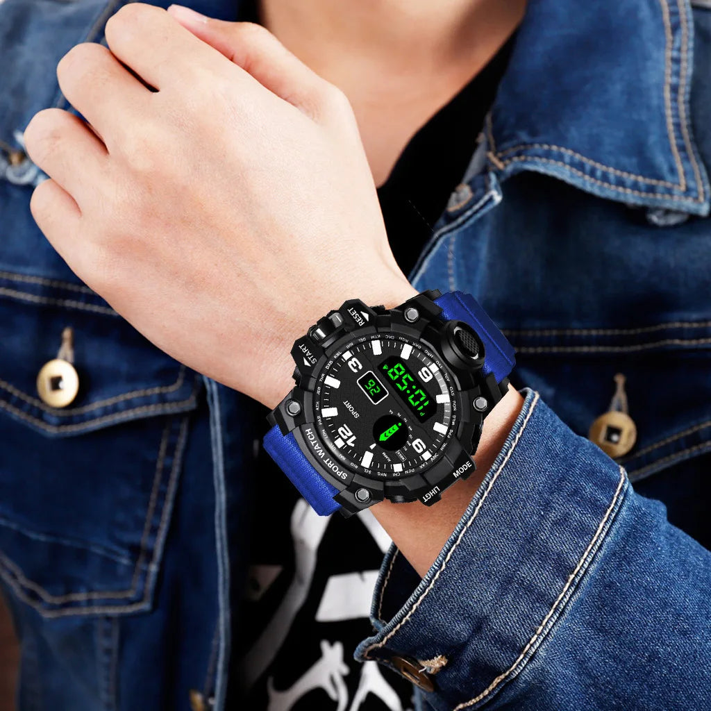 Fashion Men's Watch Sports Electronic Wristwatch Large dial Multifunctional Waterproof Luminous Alarm Kids Male's Military Watch by Reinvent Yourself