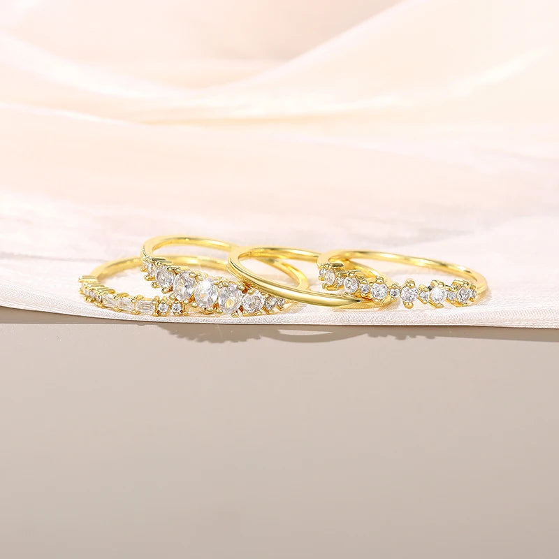 Huitan Hot Trendy Women Set Rings for Wedding 4Pcs Rings Female Fashion Accessories Luxury Cubic Zirconia Statement Jewelry Sets by Reinvent Yourself