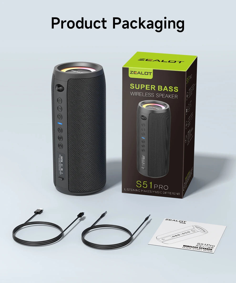 ZEALOT-S51PRO 40W High-power Bluetooth Speaker 3D Stereo Bass Bluetooth Speaker Portable IPX5 Waterproof Suitable TWS Boom Box by Reinvent Yourself