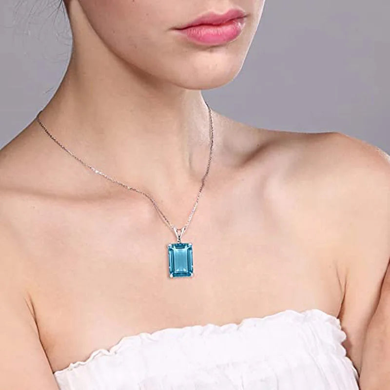 CAOSHI Fashion Female Rectangular Zirconia Pendant Necklace for Party Stylish Lady Modern Style Blue Stone Accessories Jewelry by Reinvent Yourself
