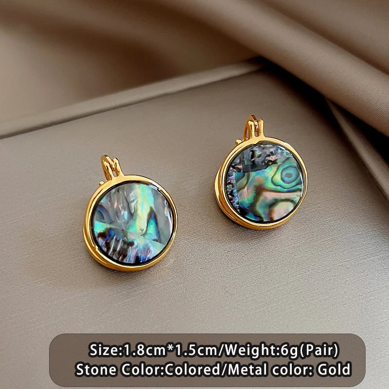 Luxury Abalone Shell Round Earrings for 2025 Women's Unusual Ear buckle Party Trendy Jewelry Young Girl’s Gold Color Accessories by Reinvent Yourself