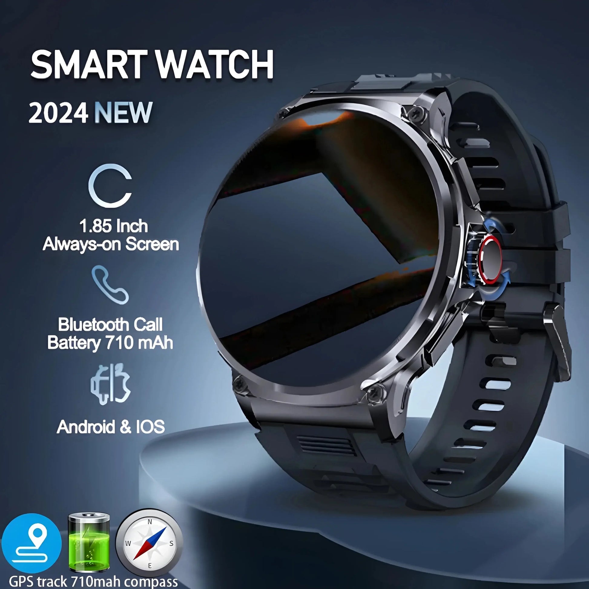 New Military Smart Watch Men 710 mA Waterproof Outdoor Sport Fitness Watches Health Monitor BT Call Smart Watch Men by Reinvent Yourself