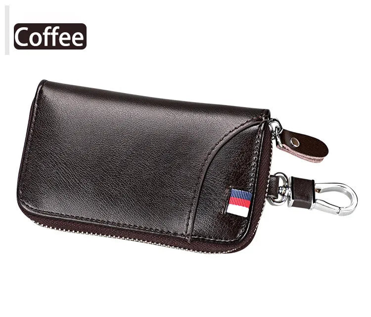 Cowhide Car Key Bag with Waist Hanging Keychain Men and Women Card Holder Smart Housekeeper Keys Portable Storage Zipper Pouch by Reinvent Yourself