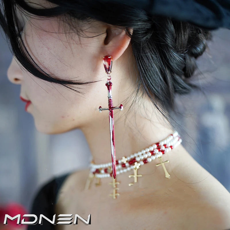 2023 New Gothic Rose-cross Sword Stud Necklace Set Alloy Gothic Style Men's And Women's Jewelry Party Gift by Reinvent Yourself