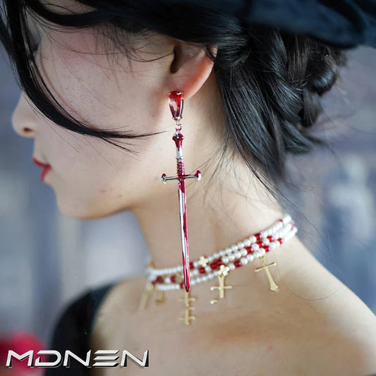 2023 New Gothic Rose-cross Sword Stud Necklace Set Alloy Gothic Style Men's And Women's Jewelry Party Gift by Reinvent Yourself