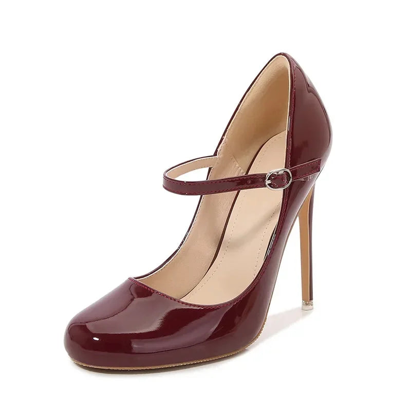 Big size Women Pumps Fashion Round toe Patent leather 12cm High Heels Spring Summer Office Lady Shoes by Reinvent Yourself