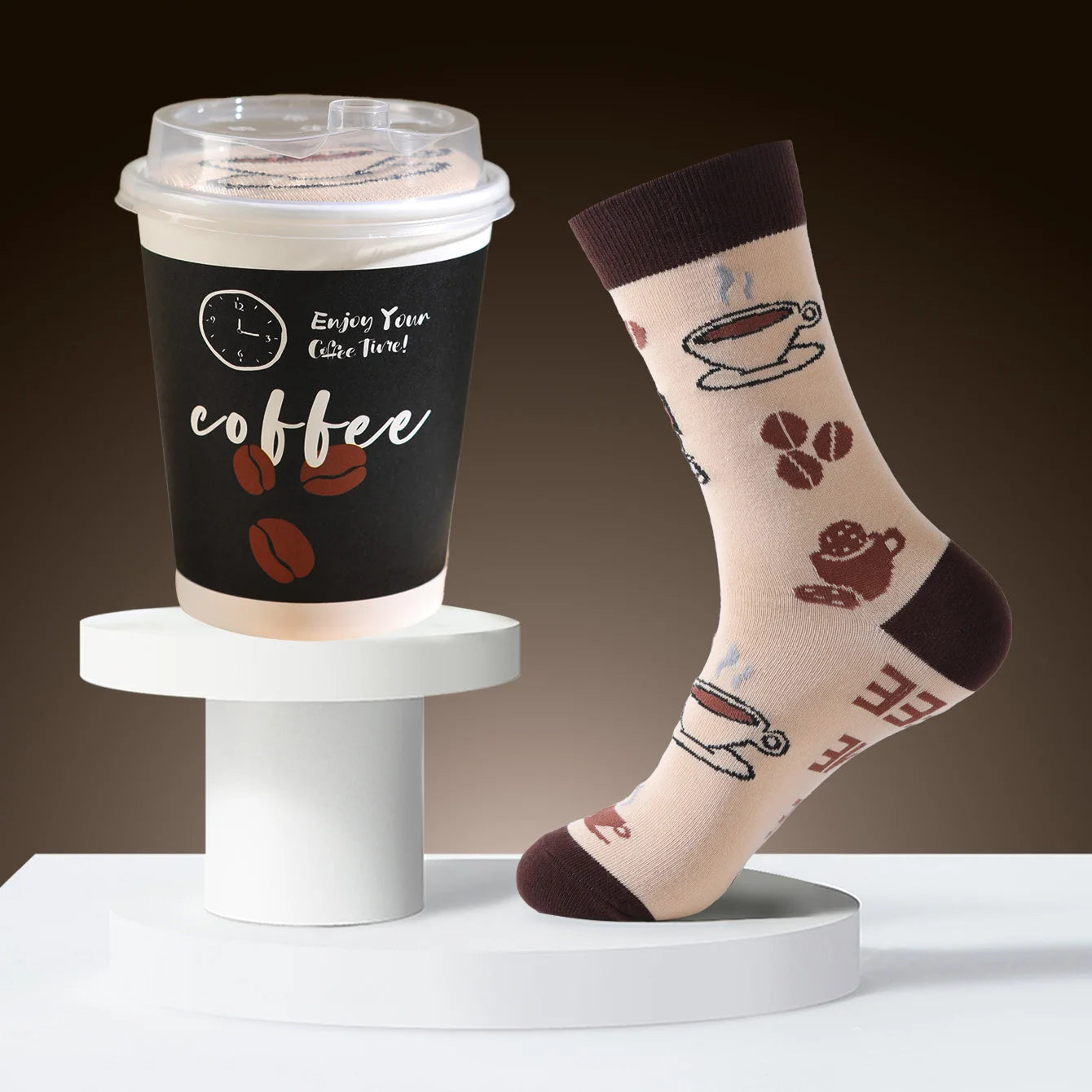 1 Pair of Mid-Calf Men's Socks, Suitable for Both Men and Women, Novel and Fun, Colorful Coffee Cup Gift Box Socks, European and American Fashion Trend Style, Comfortable and Breathable, Party Casual Novelty Gift, Valentine's by Reinvent Yourself