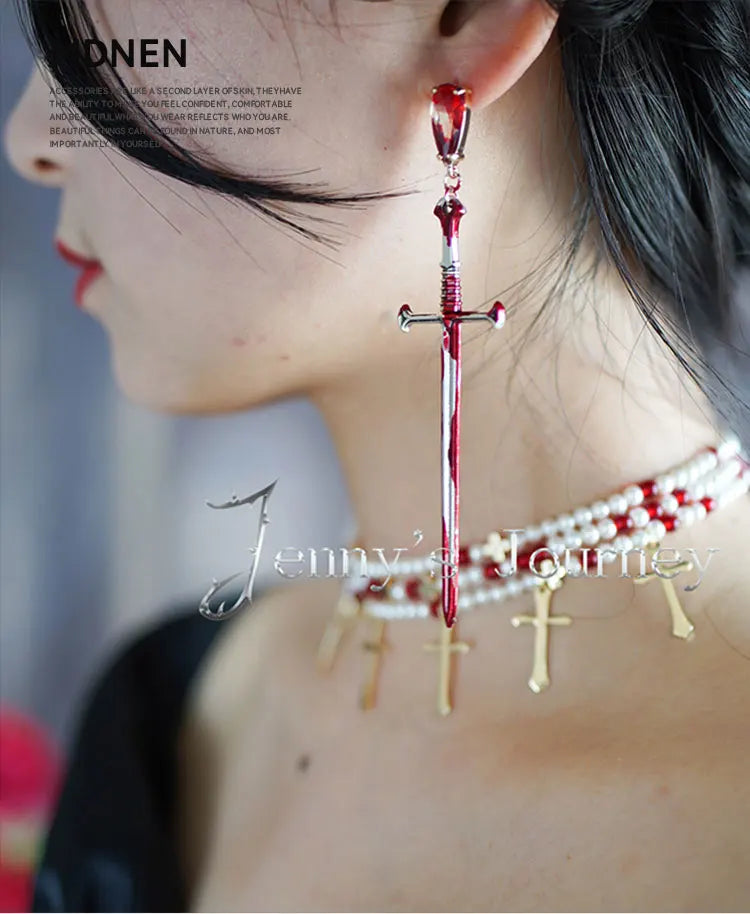 2023 New Gothic Rose-cross Sword Stud Necklace Set Alloy Gothic Style Men's And Women's Jewelry Party Gift by Reinvent Yourself