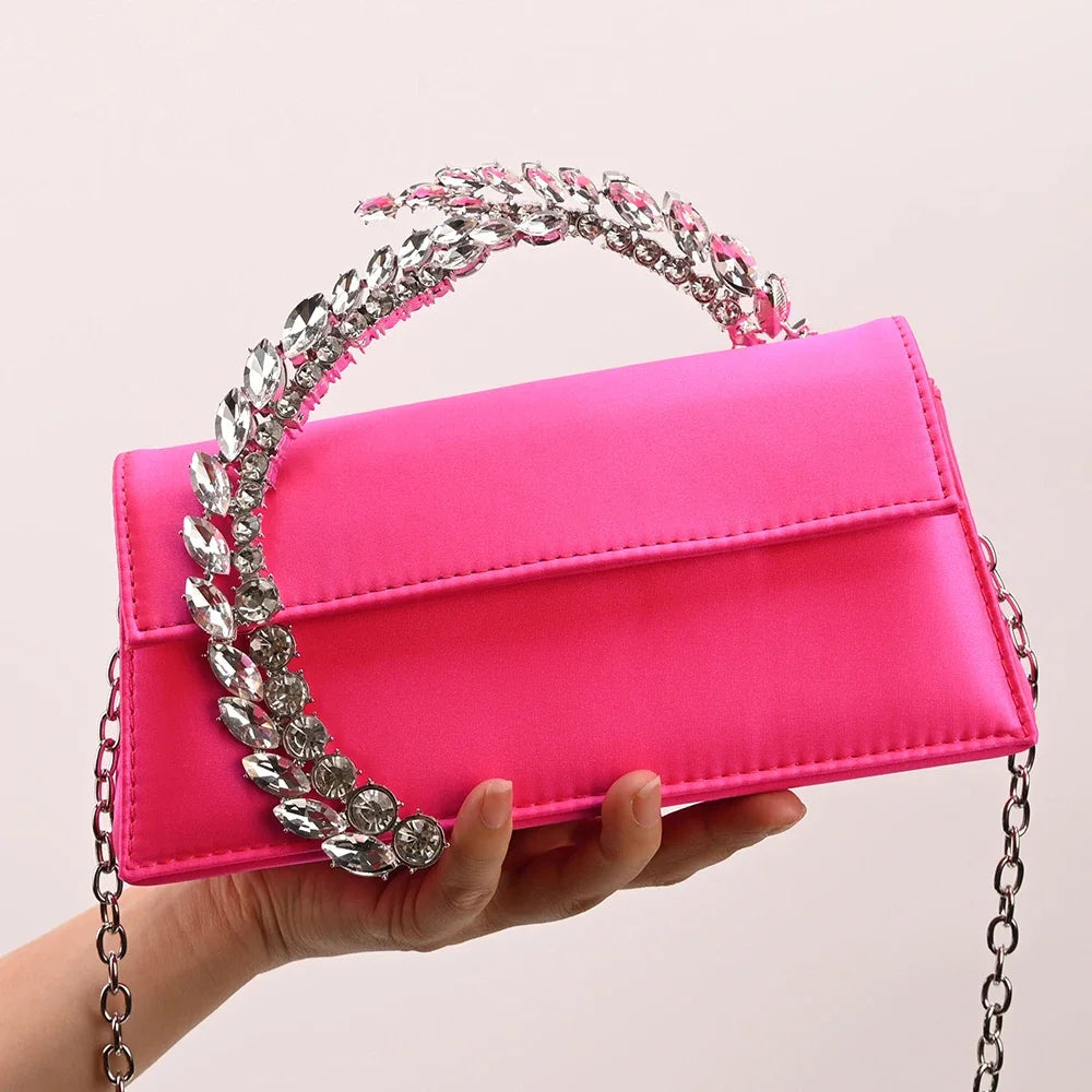 Luxury Diamond Evening Bag Clutch Satin Women Designer Handbags Crystal Silk Shoulder Crossbody Bags for Women Wedding Box Bag by Reinvent Yourself