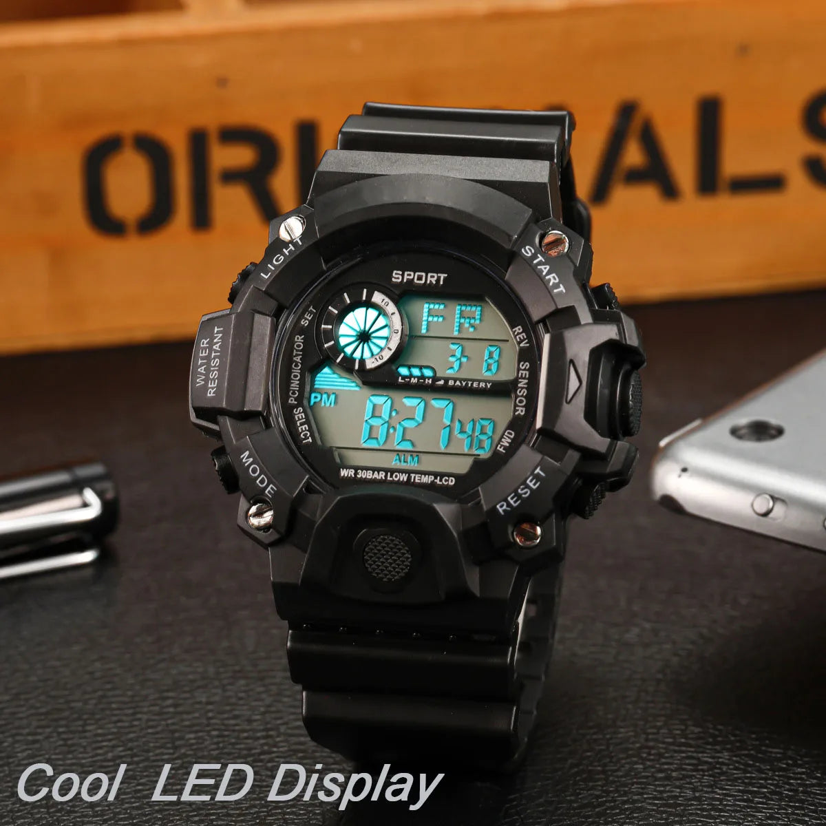 Fashion Men's Watch Sports Electronic Wristwatch Large dial Multifunctional Waterproof Luminous Alarm Kids Male's Military Watch by Reinvent Yourself
