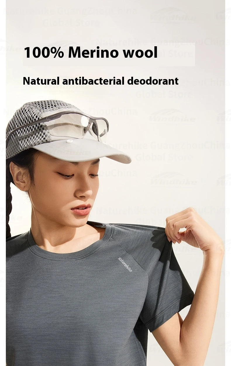 Naturehike Sports T-Shirt 100% Merino Wool Short Sleeve Running Training Outdoor Men Women Breathable Quick-Drying Sweatshirt by Reinvent Yourself