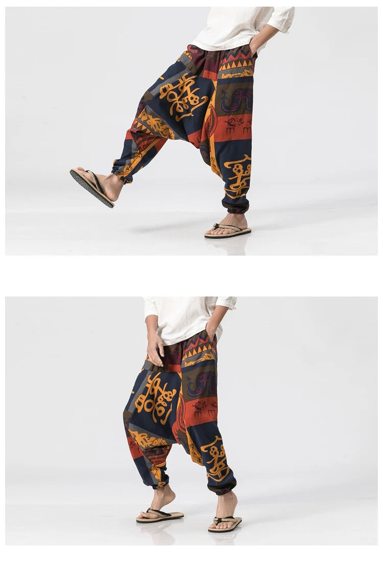 Men's Vintage Harem Pants Loose Fit Breathable Lightweight Hip Hop Trendy Streetwear Drop Crotch Trousers Stylish Long Pants by Reinvent Yourself