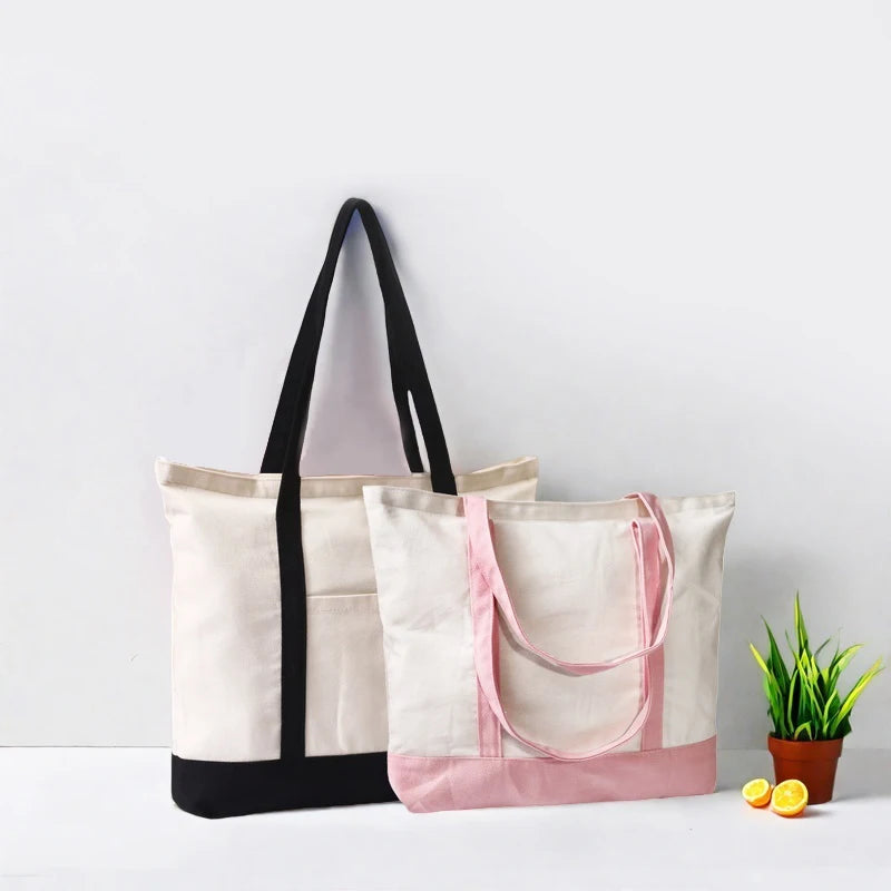 Customizable Tote Bag for Women - Reusable Cotton Canvas Grocery Bag with Logo Printing, Eco-Friendly Shoulder Handbag by Reinvent Yourself