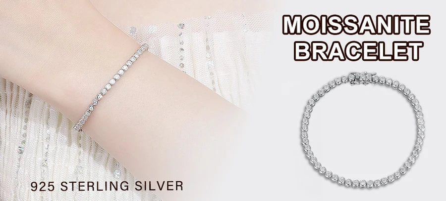 NKHOG Full Moissanite Tennis Bracelets S925 Silver Sparkling Diamond Women Men Party Wedding Bangles Jewelry Gifts GRA Certified by Reinvent Yourself