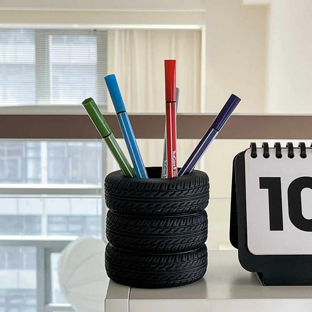 Creative Car Tire Shaped Pen Holder - Unique Office Desk Organizer Office School Supplies Desktop Multifunctional Storage by Reinvent Yourself