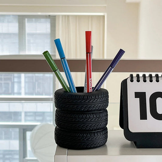 Creative Car Tire Shaped Pen Holder - Unique Office Desk Organizer Office School Supplies Desktop Multifunctional Storage by Reinvent Yourself